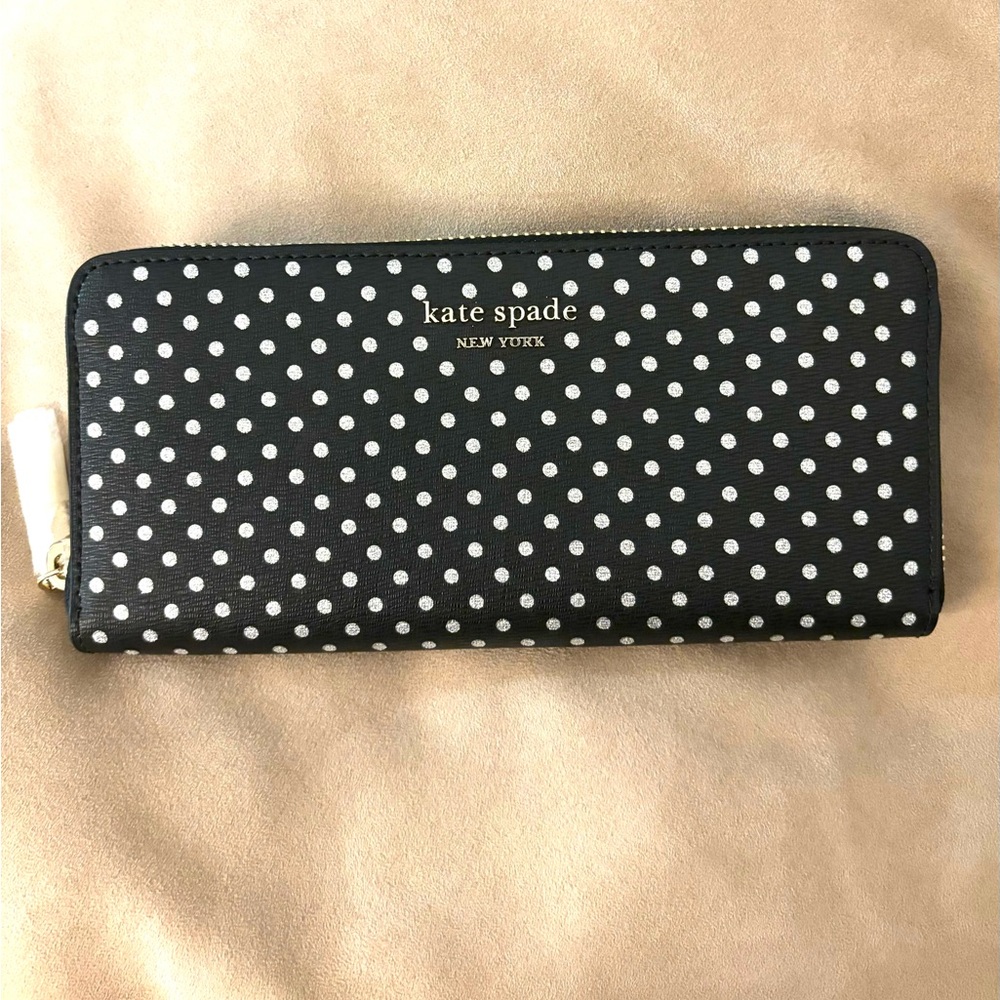 AUTHENTIC KATE SPADE NEW YORK SPENCER METALLIC DOT SLIM CONTINENTAL WALLET $158